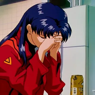 😔 Misato Katsuragi Neon Genesis Evangelion Anime, Triste, Evangelion, Misato, Depresión, Estresado/a telegram sticker