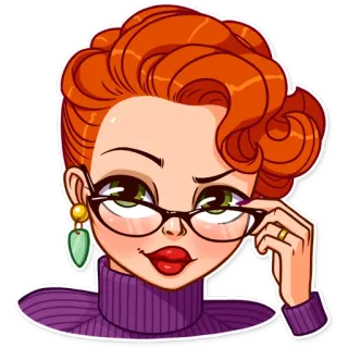😏 mujer, gafas, pelo rojo, dibujo animado, pegatina telegram sticker