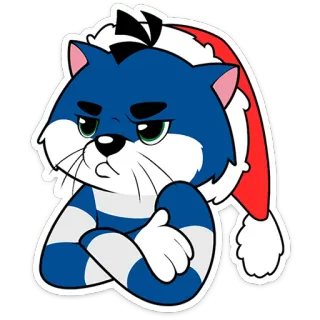 🙄 gato, navidad, gorro de Papá Noel, dibujos animados, azul, lindo telegram sticker