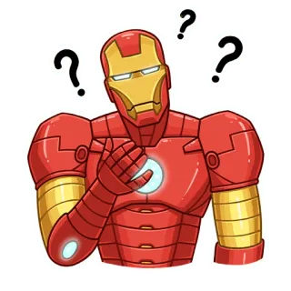 🤔 Iron Man Homem de Ferro, Marvel, Super-herói, Personagem, Pergunta, Pensando, Vermelho, Ouro telegram sticker
