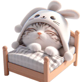 😴 猫, 睡觉, 兔子, 床, 可爱, 动物, 卡哇伊 telegram sticker