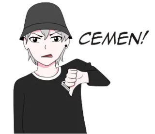 👎 CEMEN! Homem, Chapéu de pescador, Polegar para baixo, Anime, Mangá telegram sticker
