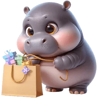 🛍 하마, 귀여운, 동물, 선물, 만화, 스티커 telegram sticker