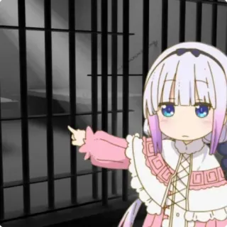 👮 Kanna Kamui Miss Kobayashi's Dragon Maid Anime, Desenho animado, Prisão, Kanna, Dragon Maid, Triste, Atrás das grades whatsapp sticker