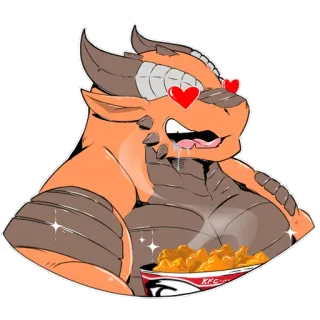 🍖 dragon, monstre, furry, dessin animé, poulet, nourriture, KFC telegram sticker