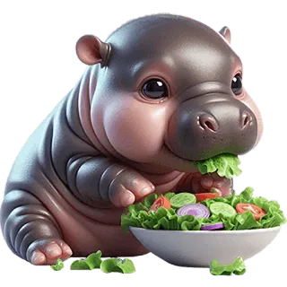 😋 カバ, 動物, かわいい, サラダ, 野菜, 食べ物 whatsapp sticker