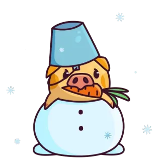☃️ porco, boneco de neve, cenoura, inverno, neve, balde, fofo whatsapp sticker