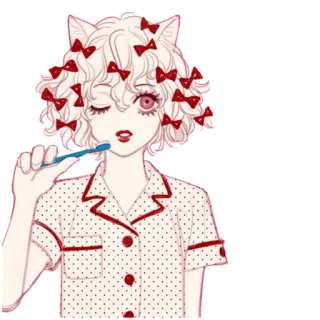 🪥 style anime, mignon, noeud rouge, pyjama, kawaii telegram sticker