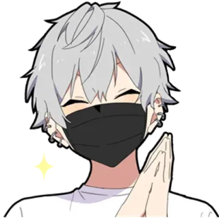 🎩 anime, boy, mask, grey hair, earrings, sparkle telegram sticker
