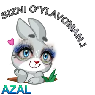😌 SIZNI O`YLAVOMAN!! Cartoon, Hase, Süß, Augen, Ausdruck, Herz, Liebe telegram sticker