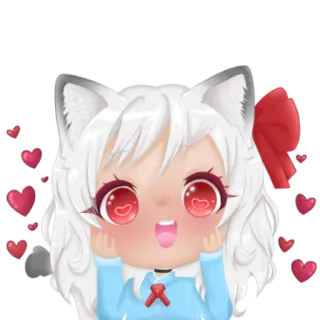 ❤️ Anime, Kawaii, Hati, Gadis kucing, Imut, Chibi, Mata merah, Rambut putih telegram sticker