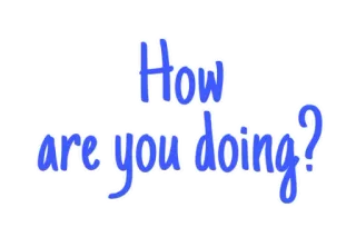 🇬🇧 How are you doing? salam, pertanyaan, apa kabar, tulisan sambung, biru whatsapp sticker