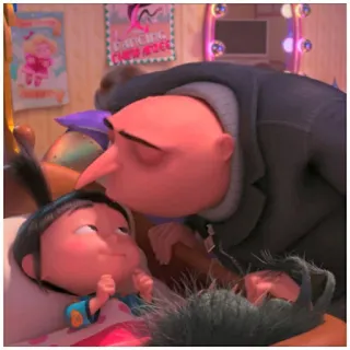 😚 Gru Despicable Me Gru, Agnes, Despicable Me, keluarga, ayah, anak perempuan, waktu tidur telegram sticker
