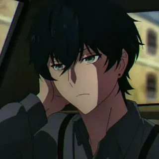 🕳 Anime, Personaje, Masculino, Serio, Pelo negro, Pendiente whatsapp sticker