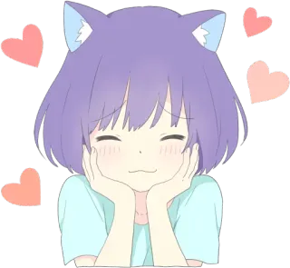 ☺️ Anime, Orejas de gato, Kawaii, Corazones, Pelo morado whatsapp sticker