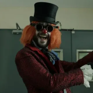🤡 clown, mann, hut, steampunk, rote nase, orange haare whatsapp sticker