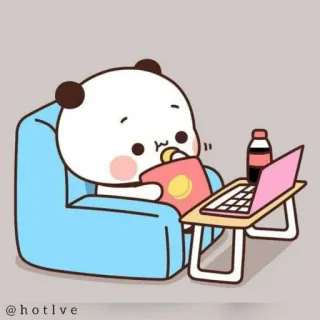 😳 @hotlve cartoon, panda, laptop, snack, chill, relaxing, couch, cute telegram sticker