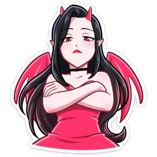 🙅‍♀ diablo, demonio, mujer, dibujo animado, pegatina, lindo, alas telegram sticker
