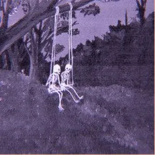 🦴 骸骨, ブランコ, カップル, ハロウィン, 不気味 telegram sticker