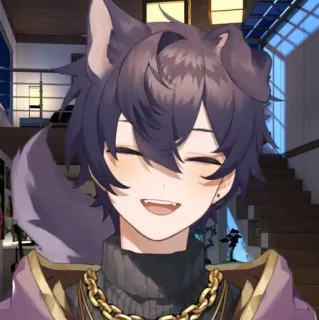 🗡 Shoto Anime, Vtuber, Masculino, Sonriendo, Orejas de lobo, Pelo oscuro, Kawaii telegram sticker