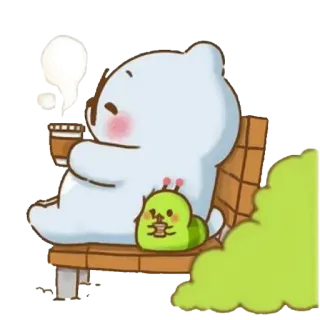 🍵 น่ารัก, หมี, การ์ตูน, กาแฟ, ผ่อนคลาย, หนอน telegram sticker