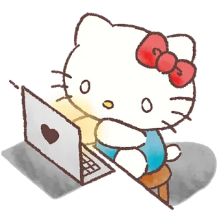 🤓 Hello Kitty hello kitty, kreskówka, słodki, kawaii, laptop, kot telegram sticker