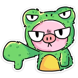 👎 青蛙, 猪, 服装, 踩, 不喜欢, 卡通 telegram sticker