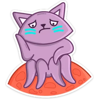 😢 cat, sad, cute, sticker, cartoon, purple, animal, moon telegram sticker