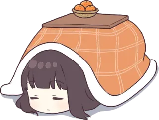 😴 被炉, 动漫, 女孩, 可爱, 冬天, 橙色, 桌子 telegram sticker