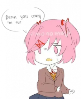 💕 Natsuki Doki Doki Literature Club Damn you crazy
B*tch ass Anime, Dziewczyna, Natsuki, Doki Doki Literature Club, Naklejka telegram sticker