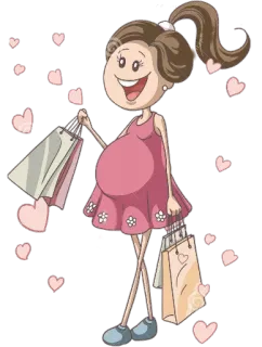 🛍 шоппинг, женщина, беременная, сердечки, мультик telegram sticker