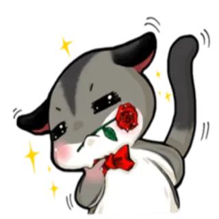 🌹 고양이, 동물, 장미, 귀여운, 만화, 반짝이 whatsapp sticker