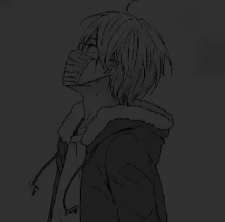 ⬛ 动漫, 漫画, 面具, 男孩, 素描, 插画 telegram sticker