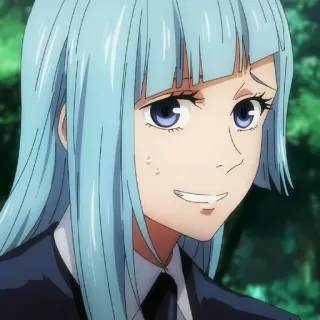 🪵 Miwa Kasumi Jujutsu Kaisen Anime, Manga, Personnage féminin, Cheveux bleus, Sérieux, Sourire telegram sticker