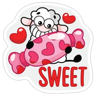 😊 SWEET sheep, candy, sweet, hearts, animal, cartoon, cute whatsapp sticker
