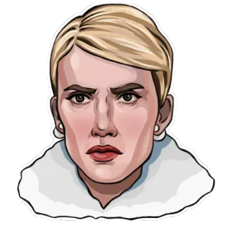 😠 mujer, seria, retrato, pelo rubio, cuello de piel telegram sticker