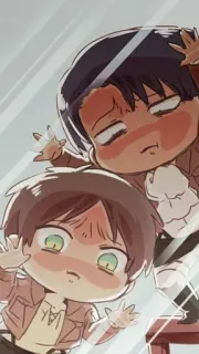©️ Levi Ackerman Attack on Titan アニメ, カートゥーン, ちび, ファンアート, 進撃の巨人, リヴァイ・アッカーマン, エレン・イェーガー whatsapp sticker