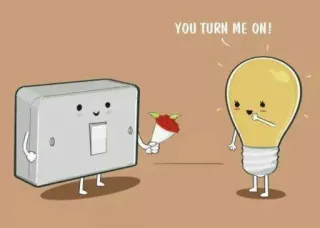😘 YOU TURN ME ON! Lichtschalter, Glühbirne, Cartoon, Romantik, Wortspiel, Elektrisch, Niedlich whatsapp sticker