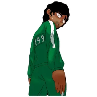😈 Squid Game squid game, character, green uniform, numbered suit, sweat, Korean drama telegram sticker