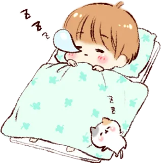 😴 dormir, lit, mignon, dessin animé, chat, rêver, kawaii, repos telegram sticker
