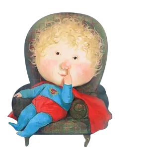 😎 Superman Супергерой, Мультфильм, Персонаж, Сидит, Тишина, Тсс whatsapp sticker