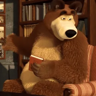 🧸 Bear Masha and the Bear bear, reading, cartoon, library, animated telegram sticker