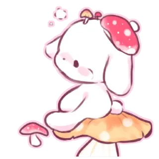 🍄 토끼, 버섯, 귀여운, 카와이, 동물, 균류, 자연 telegram sticker