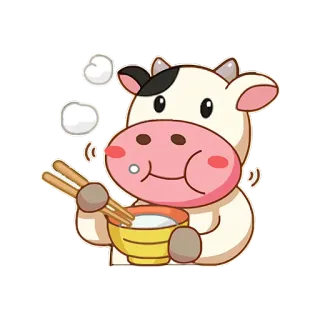 🍝 krowa, jedzenie, żywność, pałeczki, zwierzę, kreskówka telegram sticker