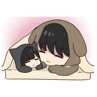 😊 chibi, słodki, śpiący, kreskówka, koc, anime whatsapp sticker