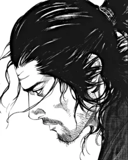 ⚔ Miyamoto Musashi Vagabond manga, samurái, espada, guerrero, japón, histórico, seinen whatsapp sticker