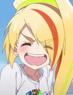 😆 Аниме, Персонаж, Улыбается, Блондин, Желтые волосы, Мультфильм telegram sticker