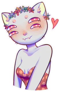 ☺️ gatto, mostro, carino, creatura, corona di fiori, cuore, cartone animato telegram sticker