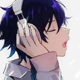 🎧 Anime, Auriculares, Música, Chico, Ilustración, Personaje telegram sticker