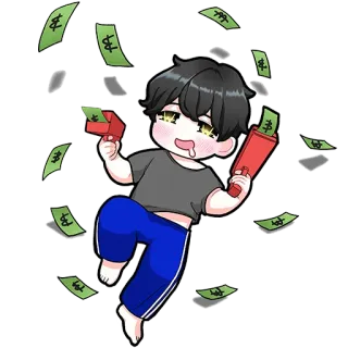 💵 money, cash, cartoon, chibi, wealth, prosperity, success telegram sticker